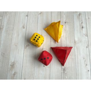 coloured dices and coloured triangle beanbags